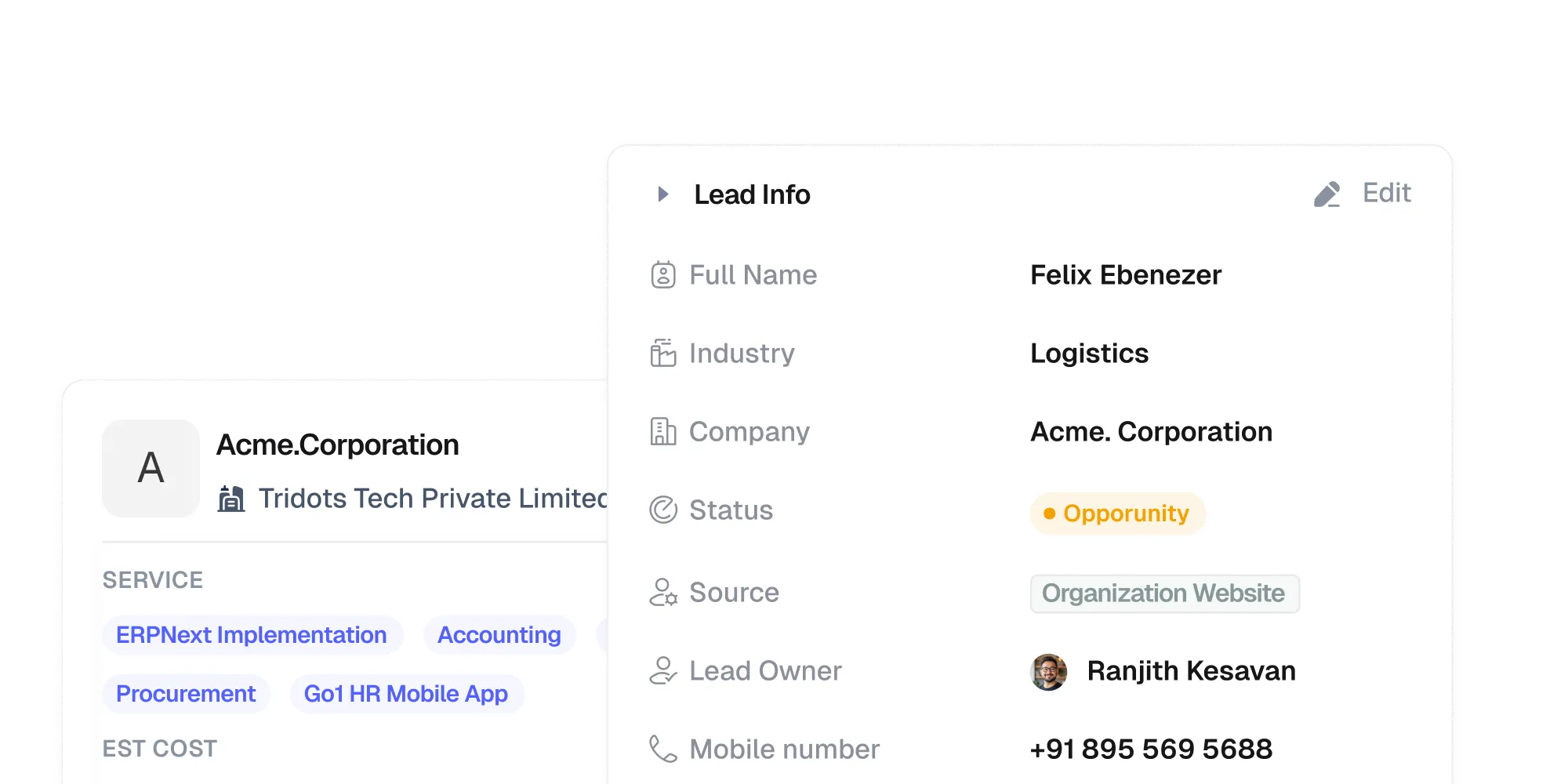 Quotation editor with product details, quantities, and pricing.